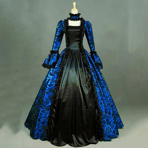 Vista 2 de SHOPESSA Disfraces de Halloween para mujer vestido victoriano vestido de baile para mujer retro medieval renacentista hasta el suelo ropa gótica