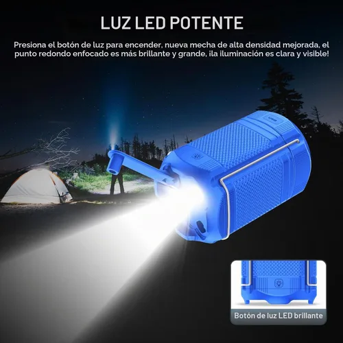 Vista 7 de Linterna de camping 5000mAh Solar con manivela telescópica, linterna LED recargable con USB, carga portátil para cortes de energía, lámpara
