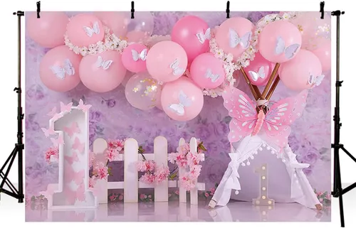 Vista 7 de Fondo de fotografía floral de jardín con mariposas - Fondo de fotografía floral para niñas de primer cumpleaños Sweet One Wonderland Flowers