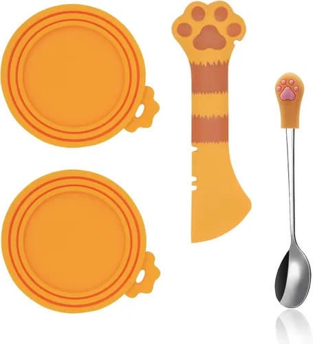Vista 15 de SJANE Cucharas y tapas de latas de comida para gatos 4 piezas Abridor colorido multifunción con forma de pata Fundas universales de silicona