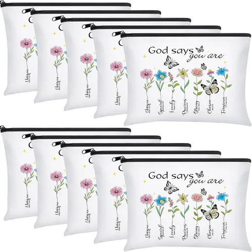 Vista 10 de Chunful 10 Piezas Bolsas de Maquillaje de Lona Inspiradoras para Mujeres Regalo de Graduación Bolsas de Cosméticos de Lona Arcoíris a Granel