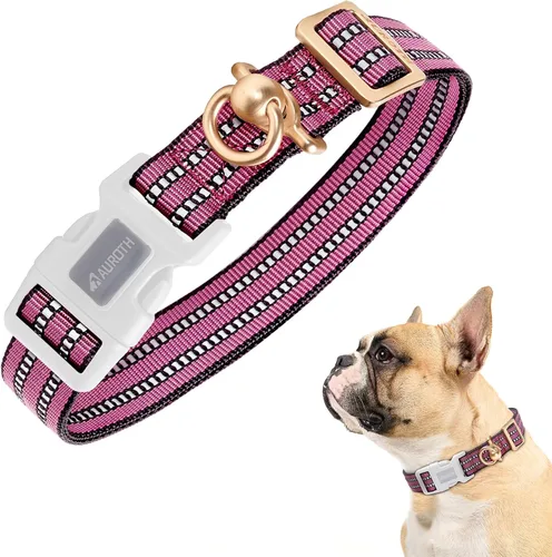 Vista 18 de Collar de perro Auroth para perros medianos y grandes, collar de perro reflectante, collares de perro de nylon suave ajustables con resistente