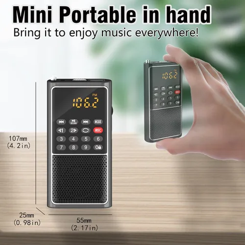 Vista 6 de B01 Mini Radio FM Portátil USB, Reproductor de Tarjeta TF/SD/Ranura USB Soporte Reproducción de Mp3, Walkman de Bolsillo Radio Pequeña con Llave
