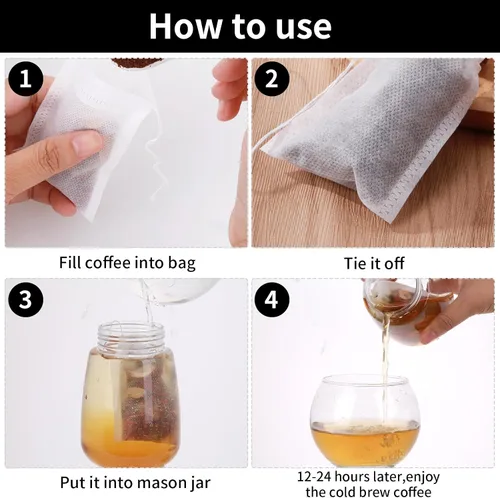 Vista 6 de 100 filtros de café frío, bolsas de filtro de preparación fría sin ensuciar, bolsas de filtro de preparación fría de 2.76 x 3.54 pulgadas, bolsas