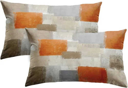 Vista 30 de Emvency Juego de 2 fundas de almohada modernas con pintura abstracta negra, blanca y gris, fundas de almohada decorativas para sofá, decoración