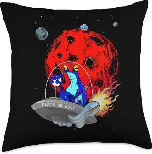 Vista 4 de Funny Frog Character Sci-Fi Fifties Nostalgia Earth or Bust Invasive Species Retro Funny Space Alien Frog - Almohada de 16 x 16 pulgadas, multicolor