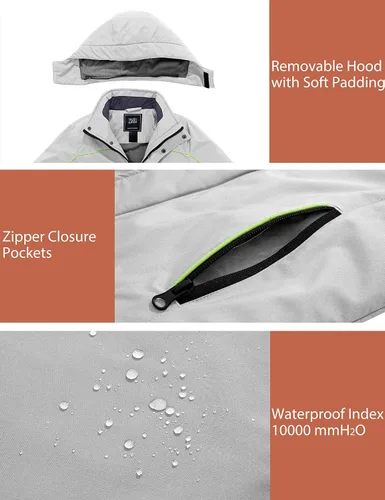 Vista 5 de ZSHOW Chaqueta de esquí impermeable para niño, abrigo de nieve con capucha, Nieve