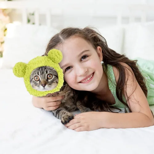 Vista 3 de JOICEE - Lindo disfraz de gato - Cálido sombrero de oso para mascotas pequeñas (color aguacate)