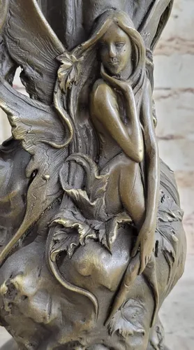 Vista 5 de EUROPEAN BRONZE Art Deco Nouveau - Jarrón de ninfa para mujer y niña, diseño de escultura de bronce firmado, figura de estatua decorativa, obra