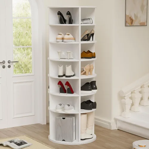 Vista 13 de HomVent Zapatero giratorio, torre giratoria de madera de 6 niveles, organizador de zapatos giratorio de 360°, estante de almacenamiento de zapatos