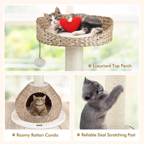 Vista 5 de PETSITE Árbol para gatos moderno de 28 pulgadas, poste rascador de sisal de sisal de torre para gatos, hecho a mano y percha superior, bola colgante