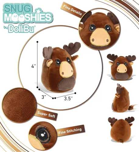 Vista 3 de DolliBu Snug Mooshies - Animal de peluche de alce – Wild Life súper blando y suave juguete de peluche sensorial para niñas y niños, lindo animal