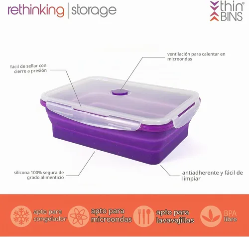 Vista 6 de Kitchen Home Thin Bins - Juego de 2 recipientes rectangulares extragrandes de silicona para almacenamiento de alimentos, sin BPA, aptos