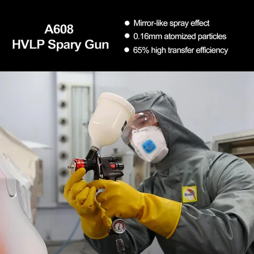 Vista 2 de AEROPRO Tools A608 HVLP - Kit de pistola pulverizadora de aire, boquilla de 1.3mm, regulador, 5 coladores de pintura, taza de 600cc, pistola