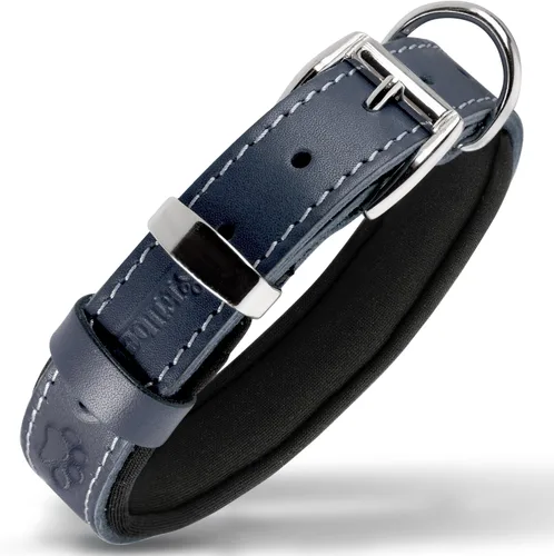 Vista 27 de Filbert Collar de cuero para perro, collar de cuero genuino para perros pequeños, estampado de patas en relieve con hebilla, grano completo curtido