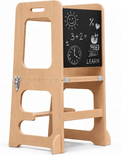 Vista 12 de Avenlur Date 4 en 1 Montessori - Taburete plegable de aprendizaje, escritorio, silla y pizarra Madera maciza, extra estable, rieles de seguridad