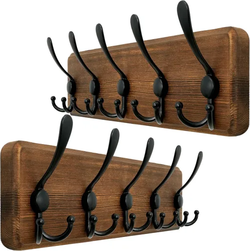 Vista 16 de WEBI Perchero de pared, ganchos para abrigos de pared rústicos, 16" de orificio a orificio, gancho grande para colgar en la pared, perchero
