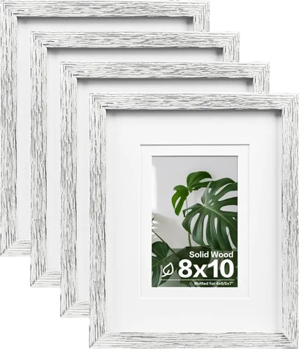 Vista 98 de Egofine - Juego de 4 portarretratos A4 de madera maciza y cubierta de plexiglás de 4 x 6/6 x 8 pulgadas con paspartú o A4 sin paspartú, para mesa