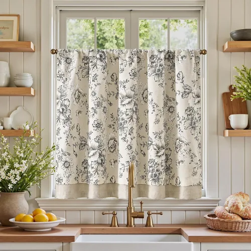 Vista 27 de Jinchan - Cortinas de lino texturizado para cocina, 24 pulgadas, natural, 2 paneles Mezcla de lino beige natural
