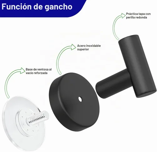 Vista 5 de Ganchos de ventosa para ducha, ganchos de toalla de acero inoxidable para pared de baño, puerta de cristal, cocina, espejo, azulejos, ganchos