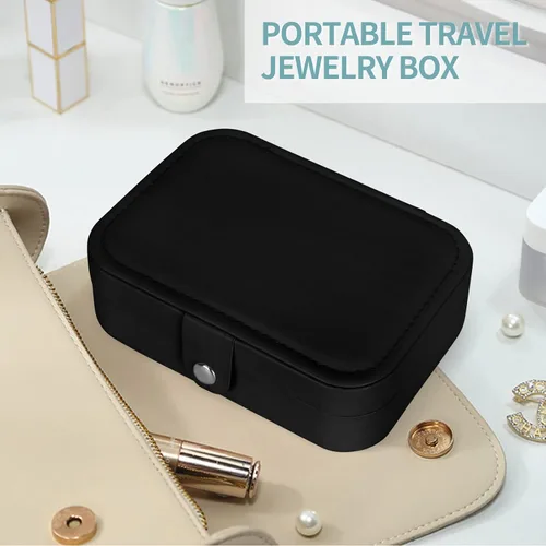 Vista 6 de Joyero organizador, 2 capas de poliuretano organizador de joyas de viaje, caja de joyería portátil para niñas y mujeres, caja de almacenamiento