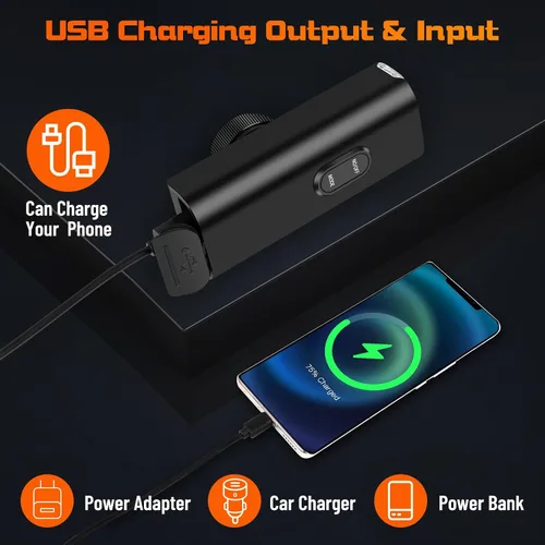 Vista 3 de Suruid - Luces brillantes para bicicleta de 2000 lúmenes, IPX 6 impermeables Recargable por USB, 6 LED, montaje ajustable, para todas las Negro