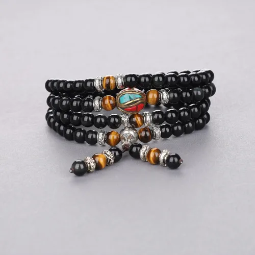 Vista 3 de COAI Pulsera de piedra obsidiana negra Collar Mala Beads 108, Piedra, Obsidiana