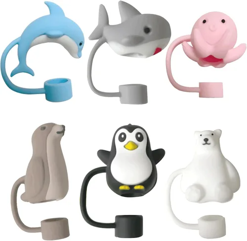 Vista 2 de 6 fundas de paja de animales marinos para copa Stanley, 0.394 in, 0.4 pulgadas, silicona para copas Stanley de 30 y 40 onzas, tapas reutilizables a