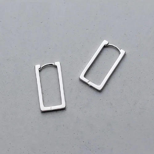 Vista 3 de Aretes de aro rectangulares minimalistas de plata de ley para mujeres y niñas, para cartílago, delicados aretes de 0.787 in, Metal, No es una piedra