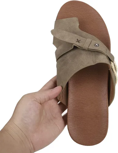 Vista 5 de Sandalias ortopédicas para mujer, pantuflas para caminar con soporte de arco, sandalias casuales antideslizantes A4# Caqui