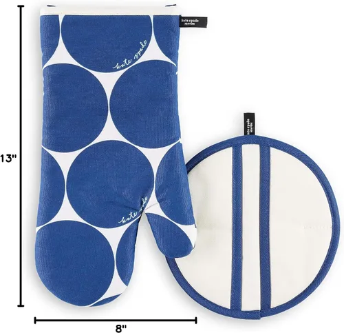 Vista 11 de Kate Spade New York Joy Dot - Manoplas de horno y agarrador de ollas juego de 2 unidades, 7 x 13 pulgadas, 8 pulgadas, redondo, azul marino/crema