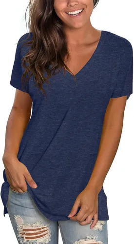 Vista 19 de Sipaya - Camiseta de mujer con cuello en V, básica, de ajuste suelto, manga corta, estilo casual