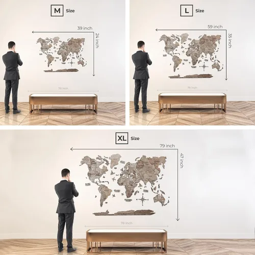 Vista 4 de AWESOMETIK TERRA - Mapa del mundo de madera 3D, mapa del mundo de fácil instalación con cinta de doble cara, incluye complementos, madera