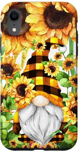 Vista 24 de iPhone 16 Gnomo de girasol con sombrero de cuadros de búfalo para niñas de moda lindo caso