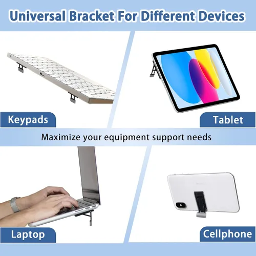 Vista 5 de Soporte pequeño de teclado para escritorio, elevador de teclado para escritorio, color negro Elevador de computadora autoadhesivo de metal