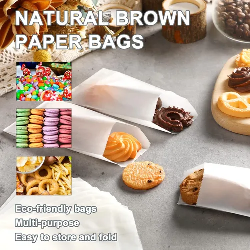 Vista 3 de 600 bolsas de papel encerado de vidrio plano para golosinas, bolsas de galletas semitransparentes para panadería, galletas, dulces, postres