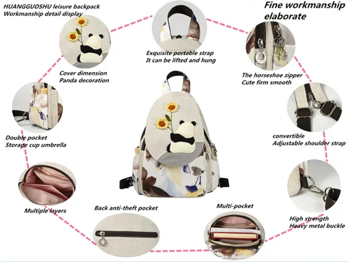 Vista 68 de HUANGGUOSHU Mochila de algodón tejida de algodón bohemio con bordado de lona estilo bohemio con múltiples bolsillos retro linda mochila cartera