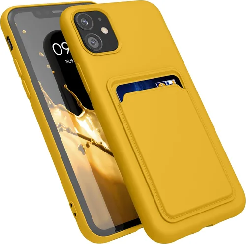 Vista 8 de kwmobile Funda compatible con Apple iPhone 11, funda de TPU con tarjetero de crédito, color amarillo radiante