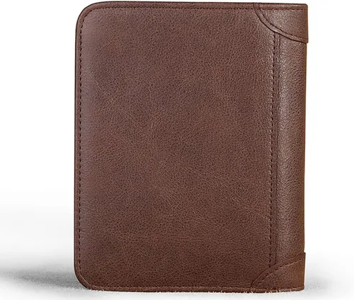 Vista 17 de Cartera de auténtica piel vacuna italiana con capacidad extra, doble pliegue, para hombre.