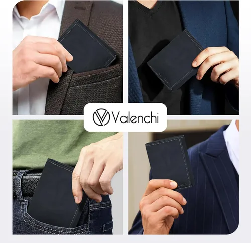 Vista 7 de Cartera de cuero genuino RFID bloqueo delgado Trifold para 6 tarjetas+1 ventana de identificación+2 compartimentos de anotaciones., cartera Rfid, S