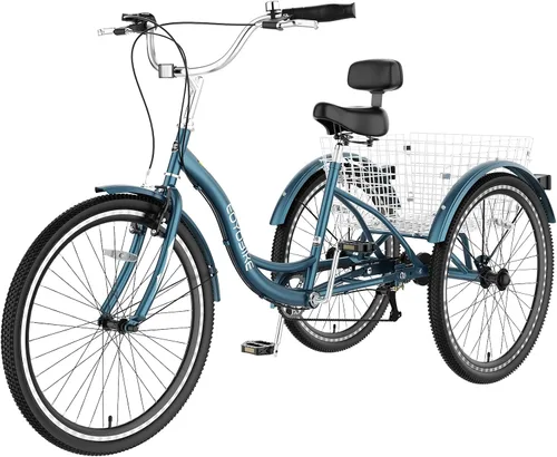 Vista 11 de Slsy Triciclo para adultos de 7 velocidades, 20/24/26 pulgadas, bicicleta de 3 ruedas para adultos con cesta de compras grande, capacidad de 350