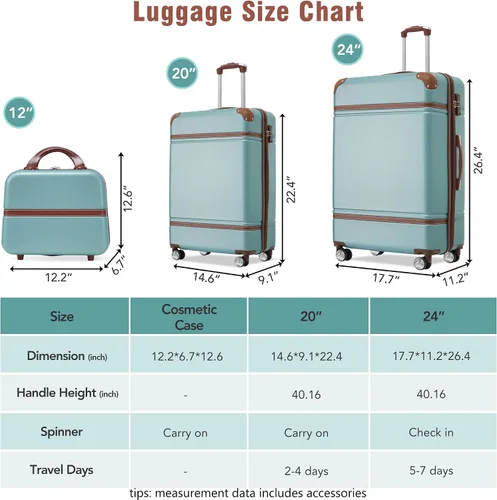 Vista 122 de Merax Equipaje, maleta extensible rígida con ruedas giratorias ligeras, Negro -, 40/48/52
