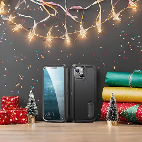 Vista 2 de IDweel Funda para iPhone 15 con soporte, protección resistente a los golpes, antiarañazos, delgada, ligera, protectora resistente, funda rígida