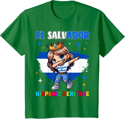 Vista 42 de Camiseta infantil El Salvador Dabbing Girl Hispanic Heritage Celebration, Negro