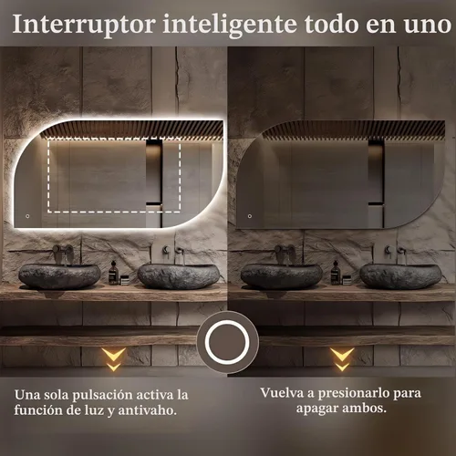 Vista 3 de [Usado] Espejo de baño LED irregular con luces, espejo retroiluminado sin marco de 40 x 20 pulgadas para pared, espejo inteligente regulable