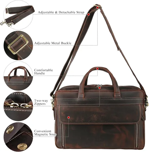 Vista 5 de TIDING Maletín de cuero para hombres 17 pulgadas portátil Messenger Bag Office Work Business Bolsa de hombro bolsa de fijación