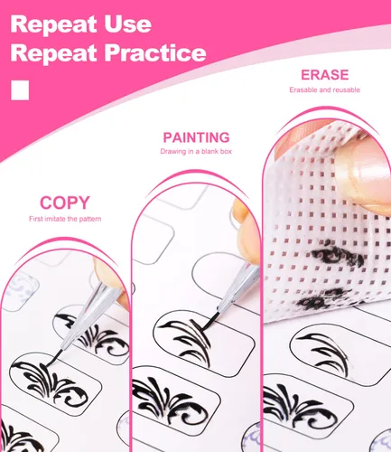 Vista 6 de Libro de práctica de diseño de uñas con 3 bolígrafos, 360 toallitas y plantillas para principiantes