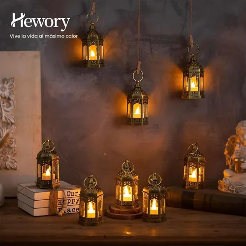 Vista 3 de Hewory 10 mini linternas doradas para decoración de fiestas, velas LED