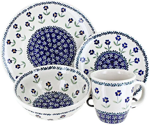 Vista 20 de Cerámica polaca Blue Rose – Juego de 4 piezas Blue Harmony – Servicio para 1-1 lugar – Ideal para cenas diarias, comidas informales o como vajilla