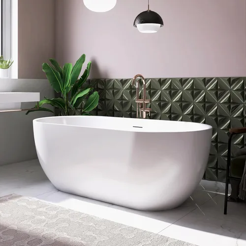 Vista 10 de Bañera independiente de 59", bañera independiente de acrílico puro, elegante bañera independiente contemporánea de remojo profundo, certificada cUPC